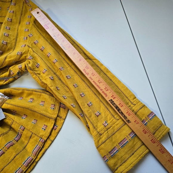 Habitat Clothes Top Womens Medium Yellow Button Up Long Sleeve Geometric - Picture 13 of 14